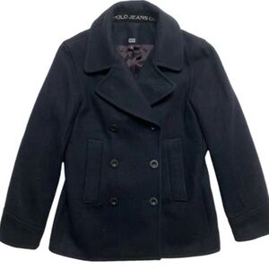 Vintage Polo Jeans Pea Coat Womens S Navy Wool Blend RL 67 Jacket Y2K